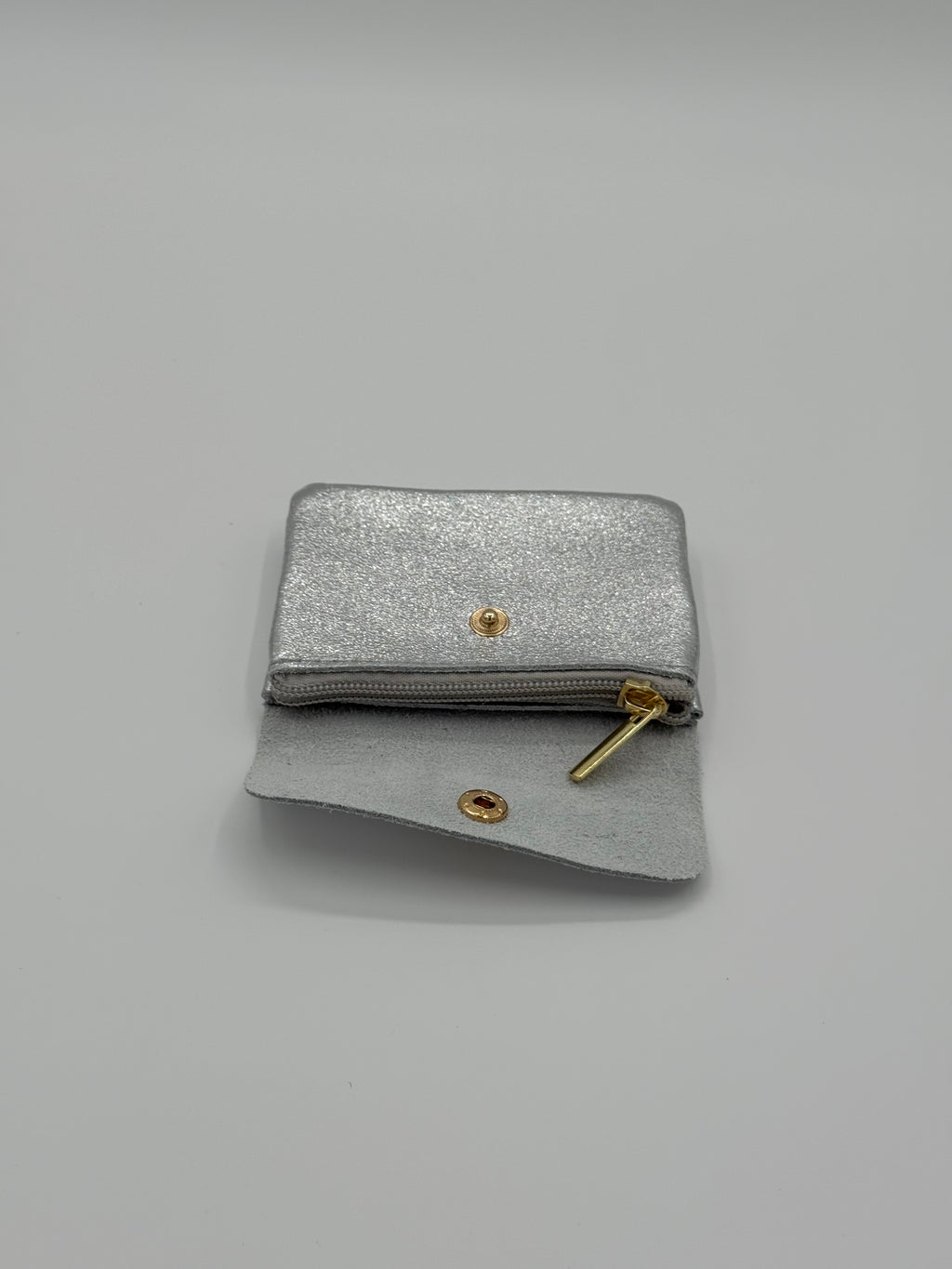 Lederen portemonnee - Metallic zilver