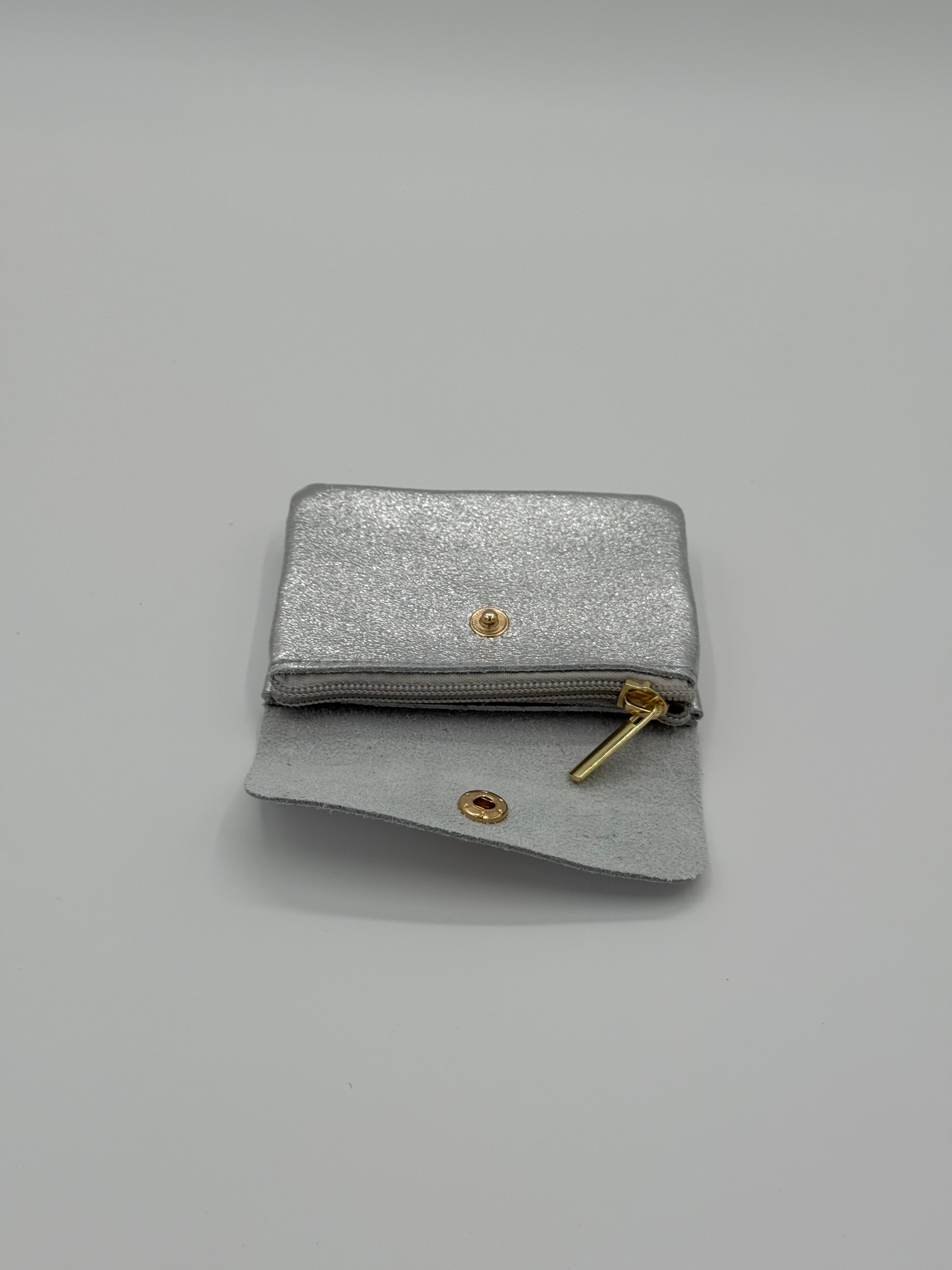 Lederen portemonnee - Metallic zilver