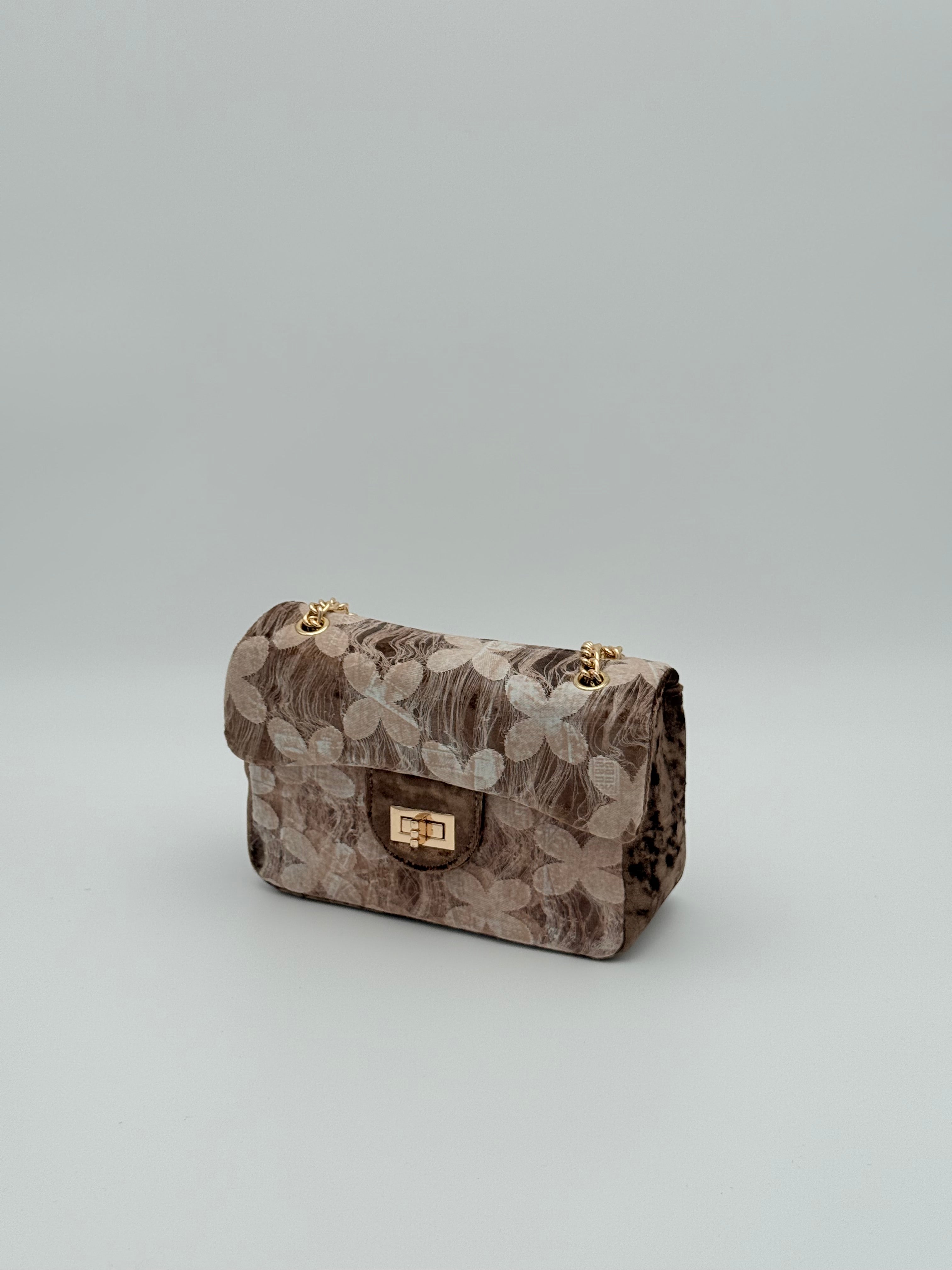 Velvet bloemen schoudertas - Taupe