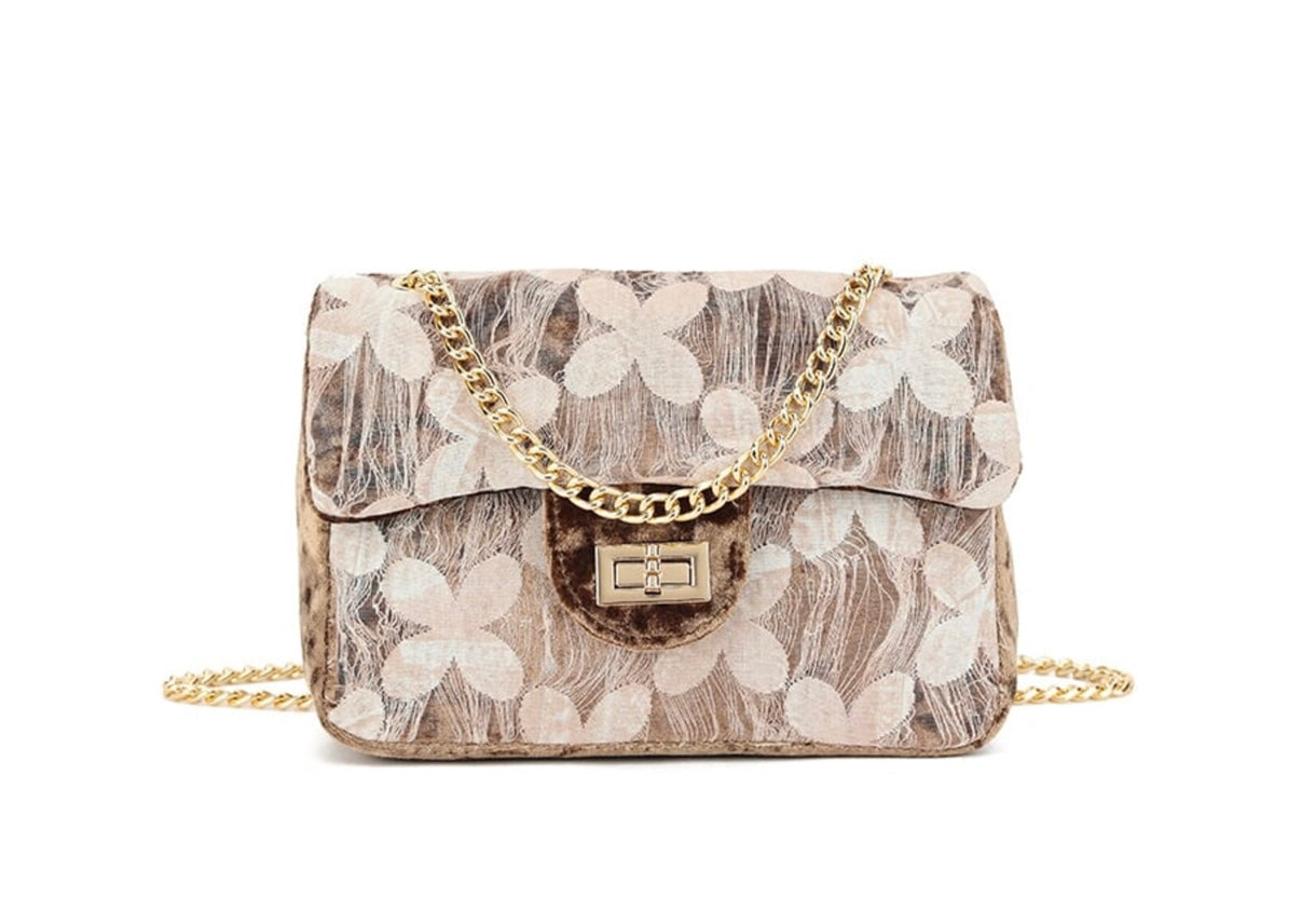 Velvet Flower Bag Taupe