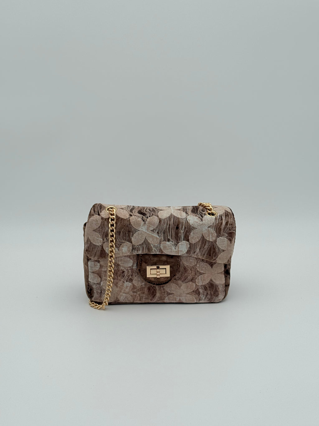 Velvet bloemen schoudertas - Taupe