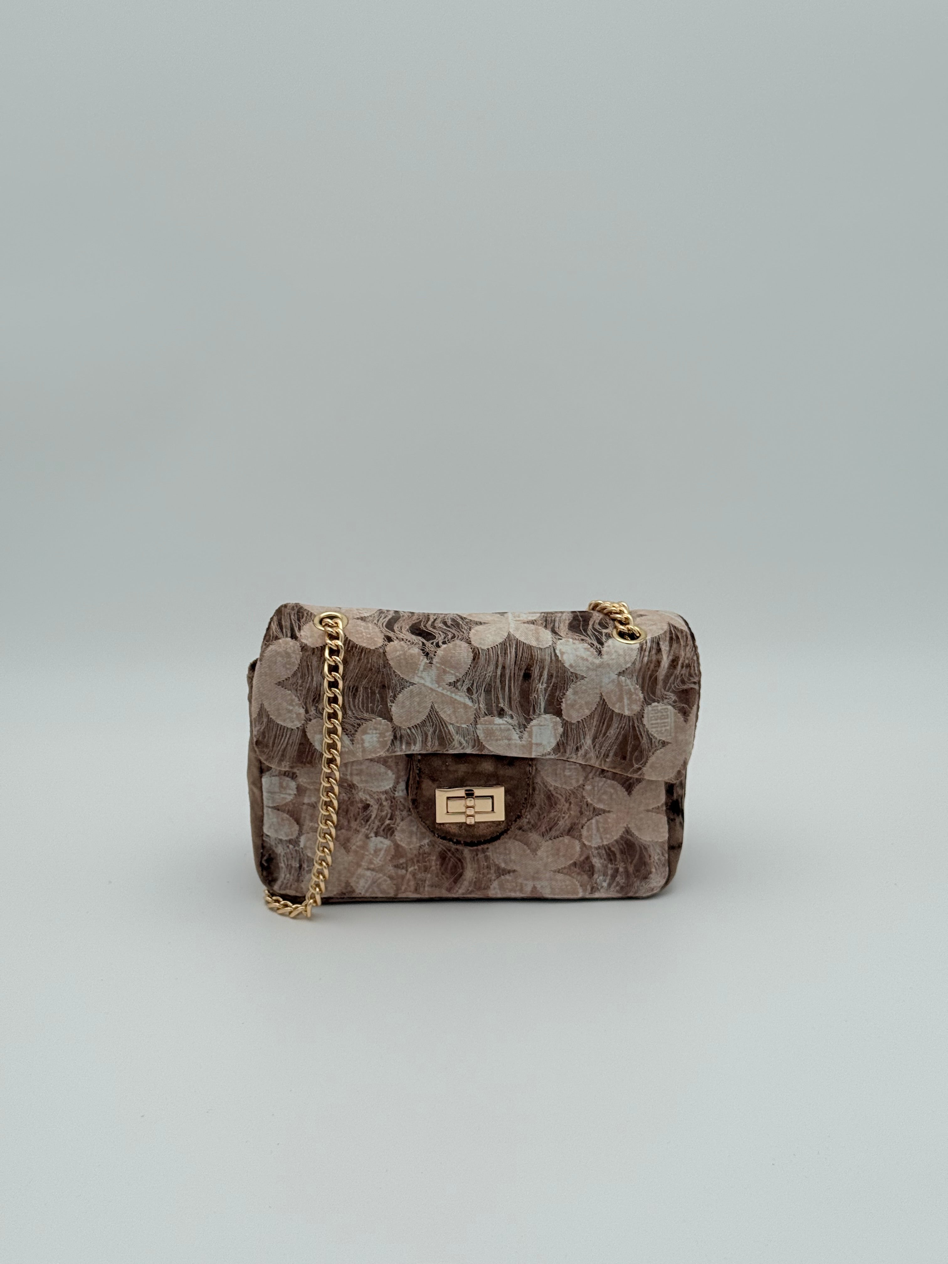 Velvet bloemen schoudertas - Taupe