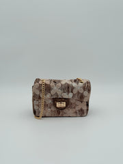 Velvet floral shoulder bag - Taupe