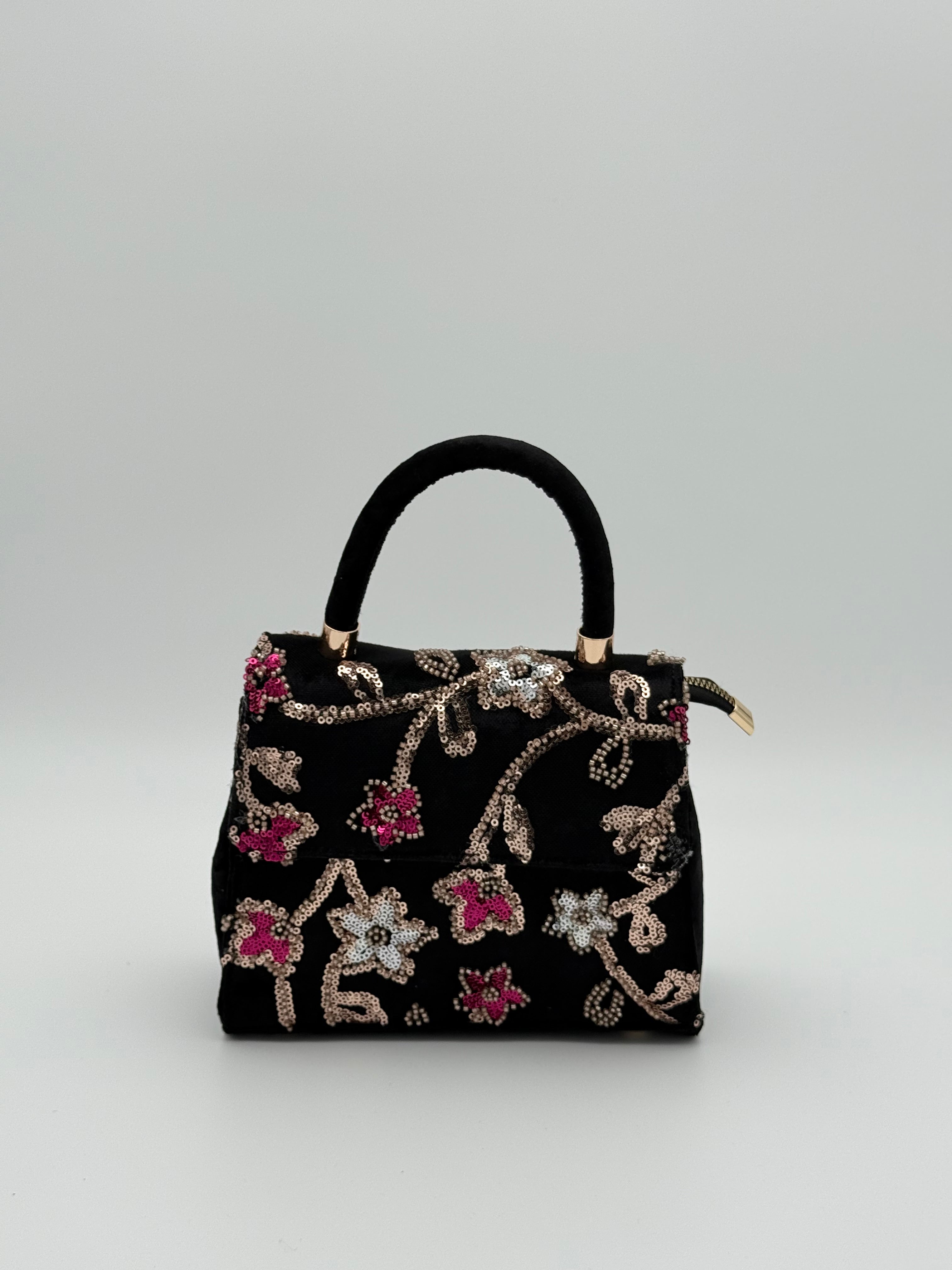 Velvet pailletten handtas - Zwart