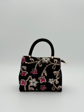 Velvet pailletten handtas - Zwart