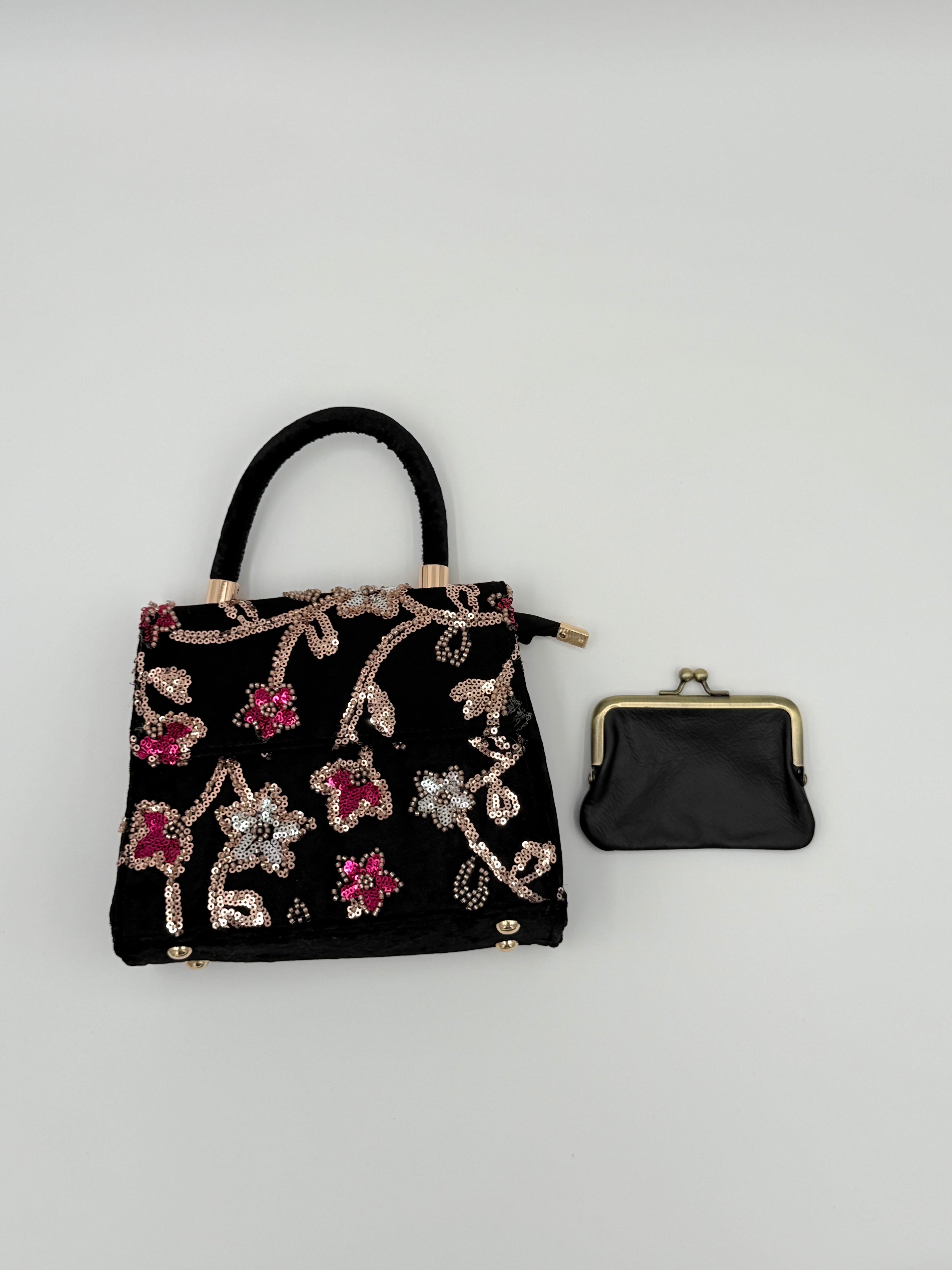 Velvet pailletten handtas - Zwart