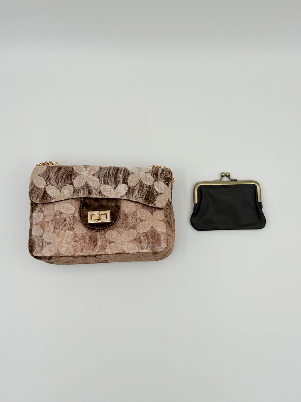 Velvet bloemen schoudertas - Taupe