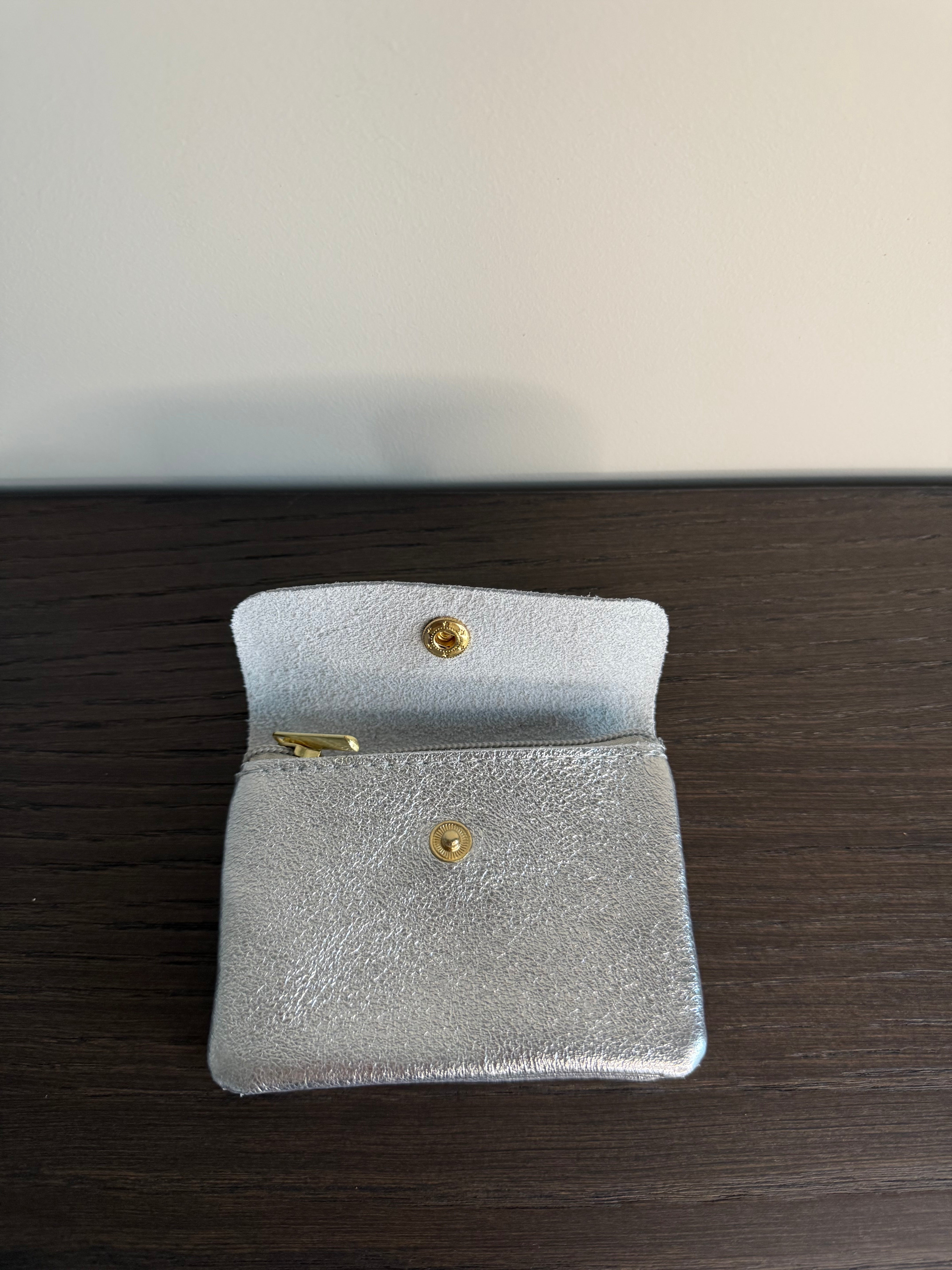 Lederen Portemonnee Metallic Silver