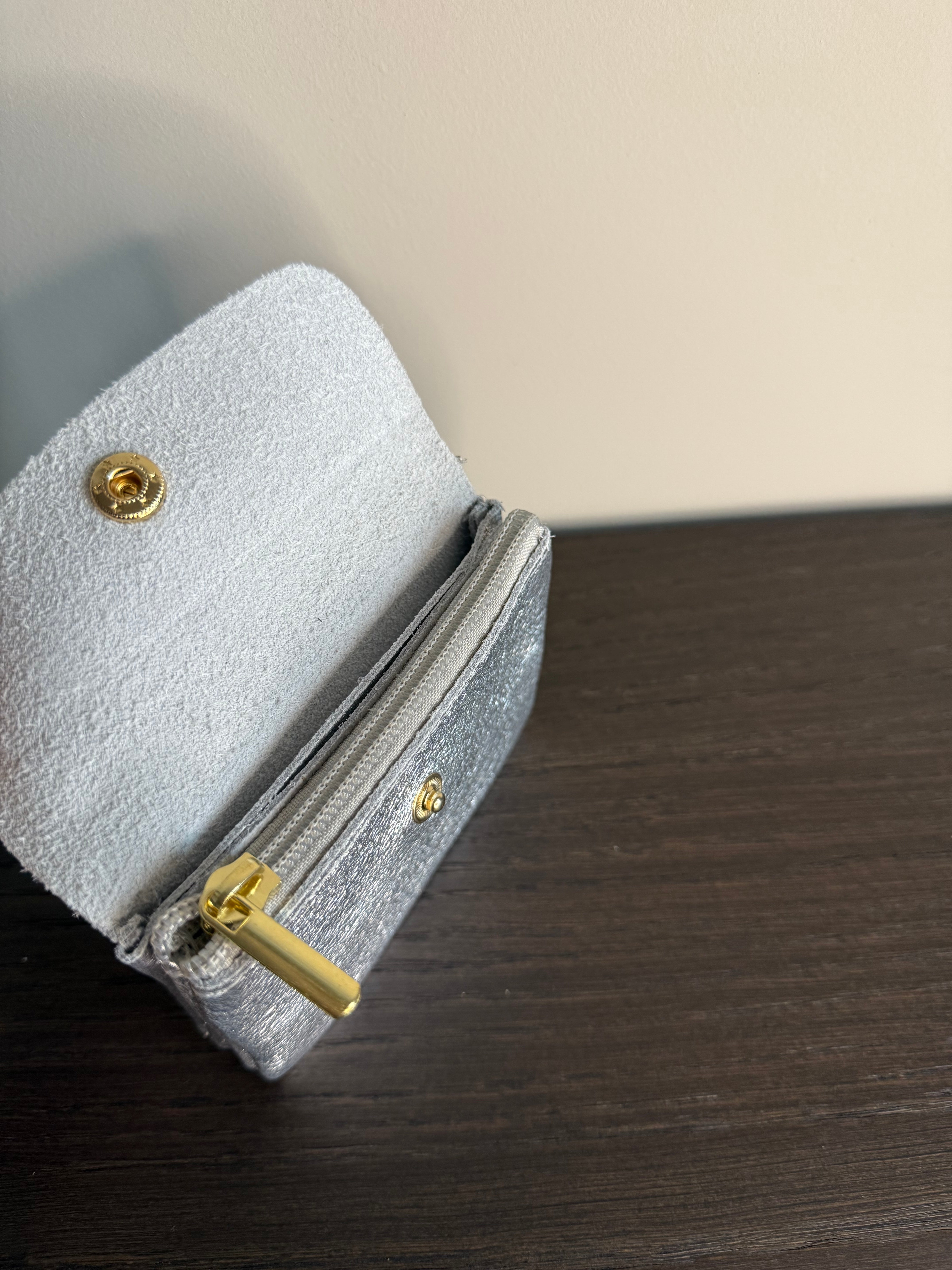 Lederen Portemonnee Metallic Silver
