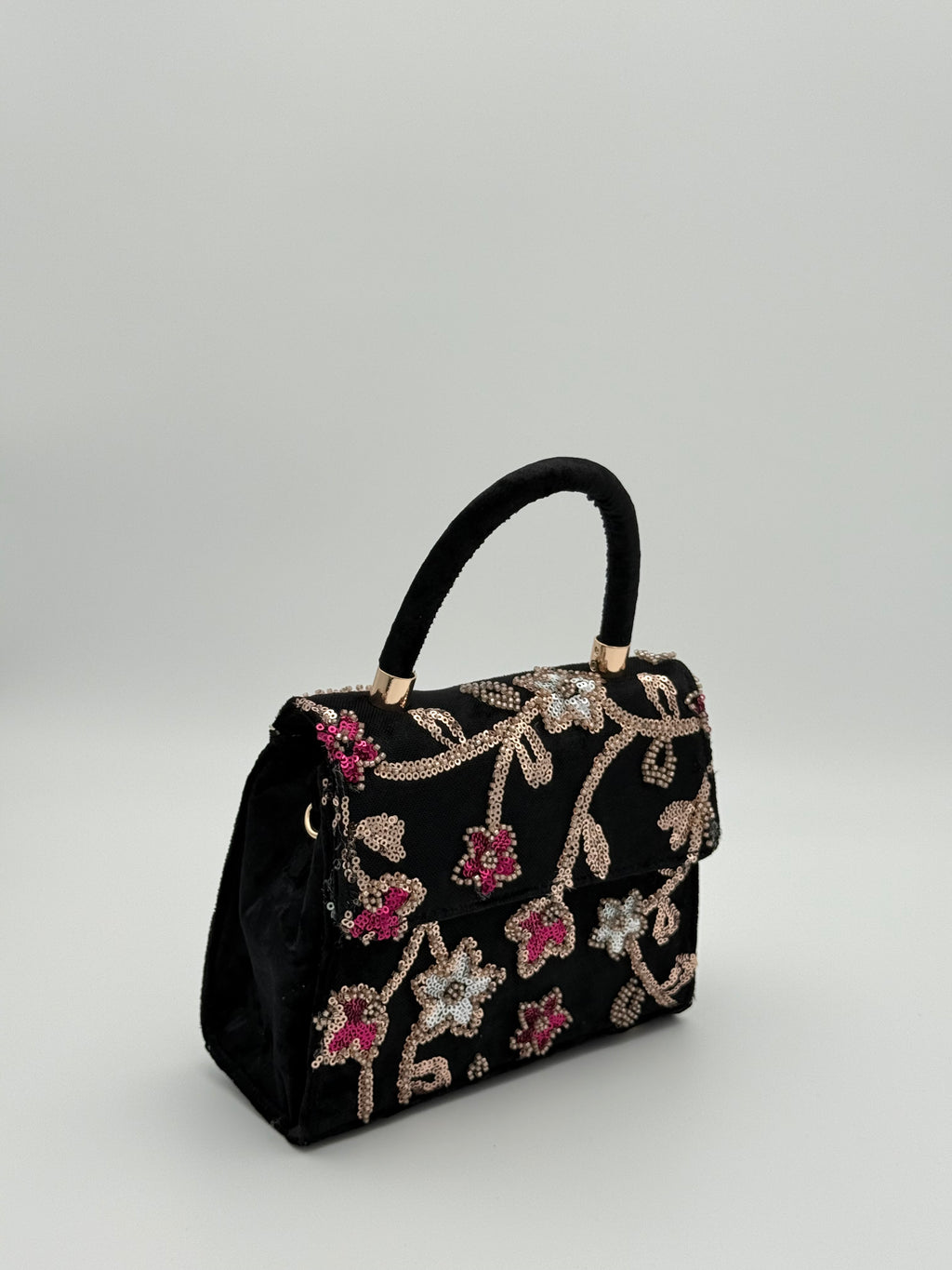 Velvet pailletten handtas - Zwart