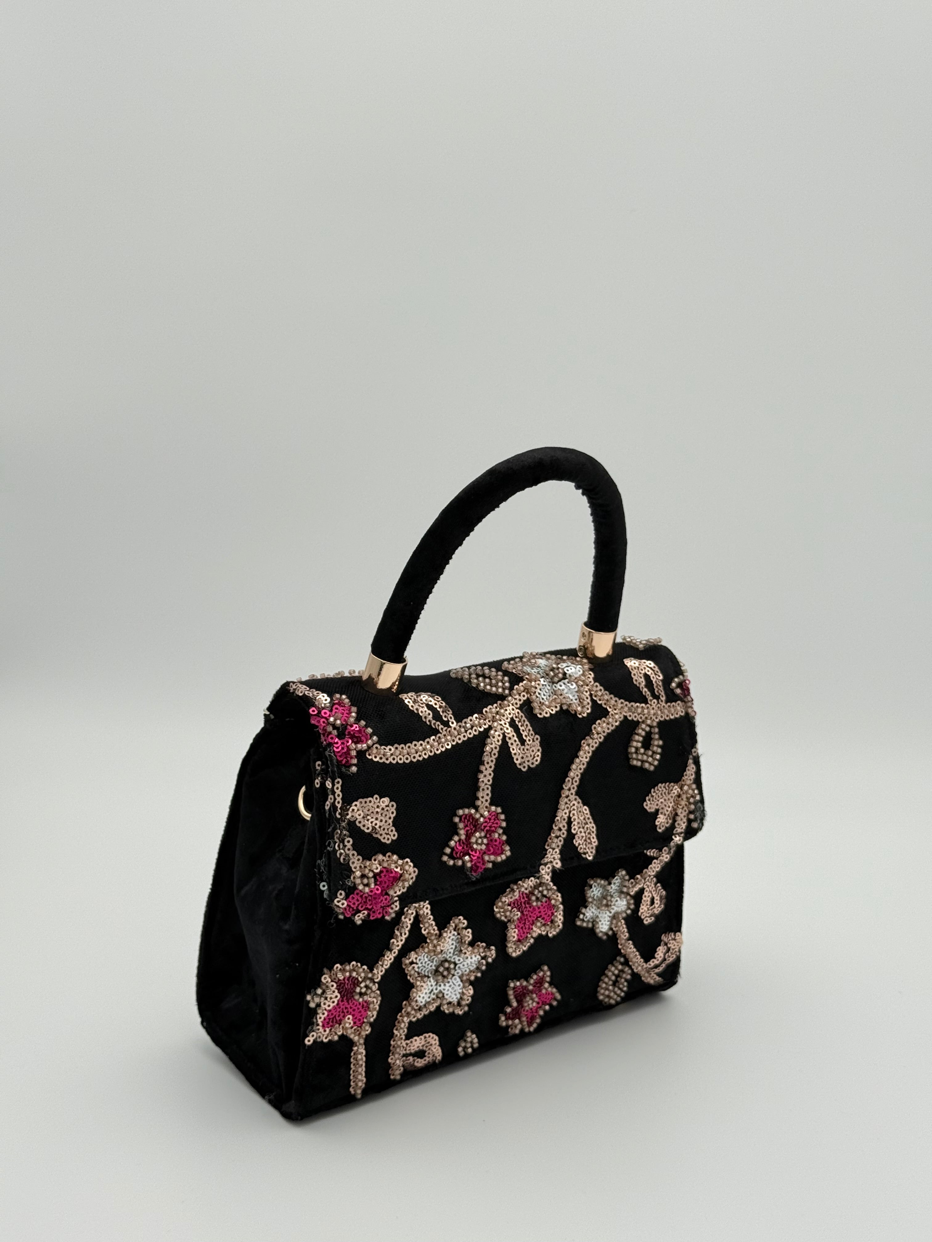Velvet pailletten handtas - Zwart